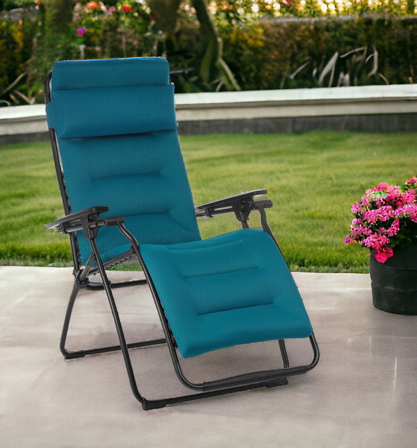 Homeroots 26" Blue Steel Outdoor Zero Gravity Chair With Blue Cushion Coral Blue Metal 320604