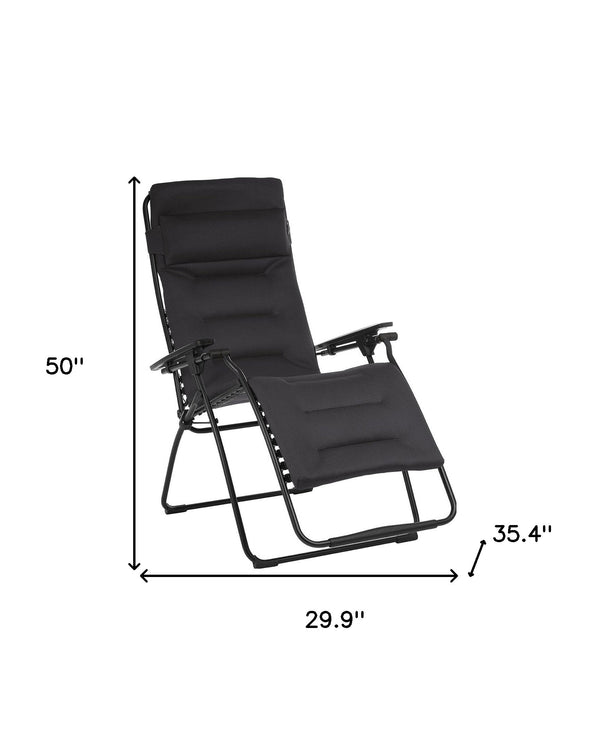 Homeroots 30" Black Steel Outdoor Zero Gravity Chair With Black Cushion Acier Metal 320605
