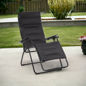 Homeroots 30" Black Steel Outdoor Zero Gravity Chair With Black Cushion Acier Metal 320605