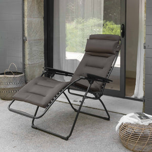 HomeRoots 30" Black Steel Zero Gravity Chair – Ergonomic Design, Detachable Cushion, Perfect for Indoor & Outdoor Use Taupe 320606