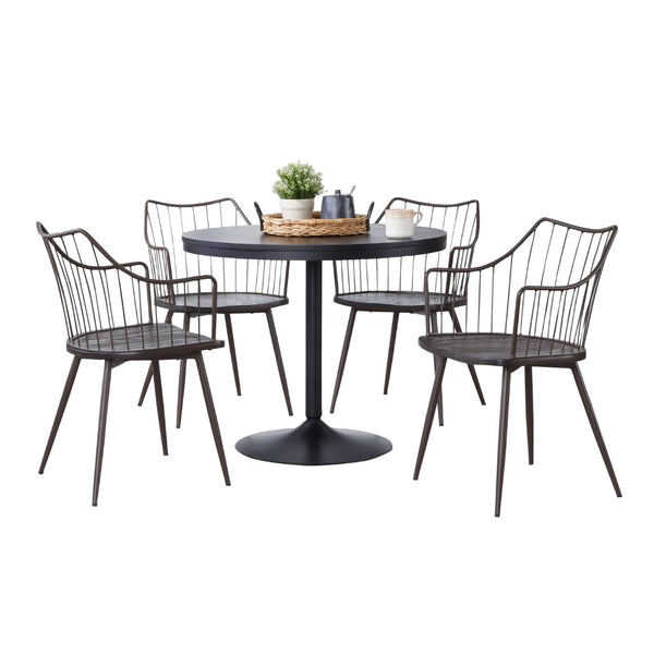 English Elm Contemporary Square Dining Set with Metal Frames and Walnut Wood Seats for Four B202S01506