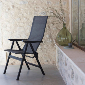 HomeRoots 24" Gray and Black Steel Outdoor Arm Chair - Modern Comfort, Durable Design for Patios & Gardens 320642