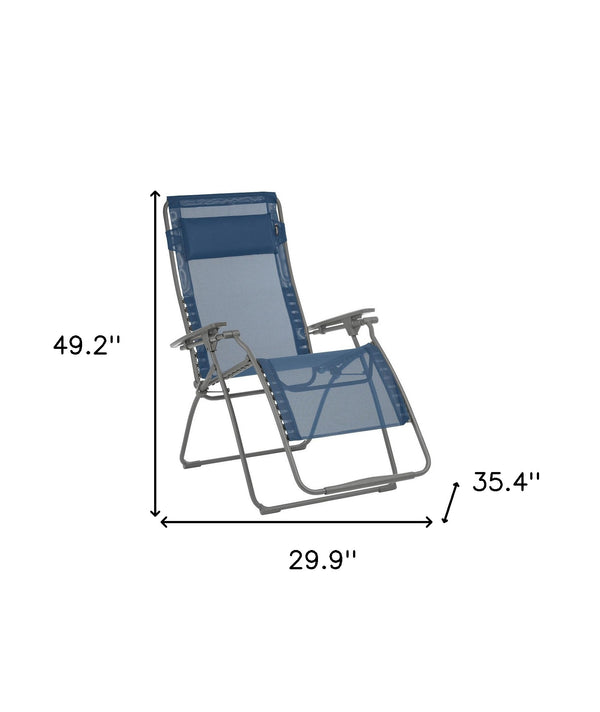 Homeroots 30" Blue And Gray Steel Outdoor Zero Gravity Chair With Blue Cushion Ocean Metal 320649