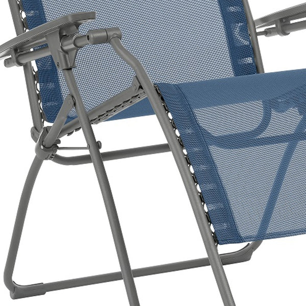 Homeroots 30" Blue And Gray Steel Outdoor Zero Gravity Chair With Blue Cushion Ocean Metal 320649