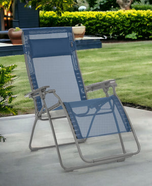 Homeroots 30" Blue And Gray Steel Outdoor Zero Gravity Chair With Blue Cushion Ocean Metal 320649