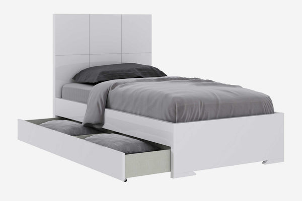 Homeroots White Carved Geometric Wood Twin Bed Frame With Trundle  Stainless Steel 320695
