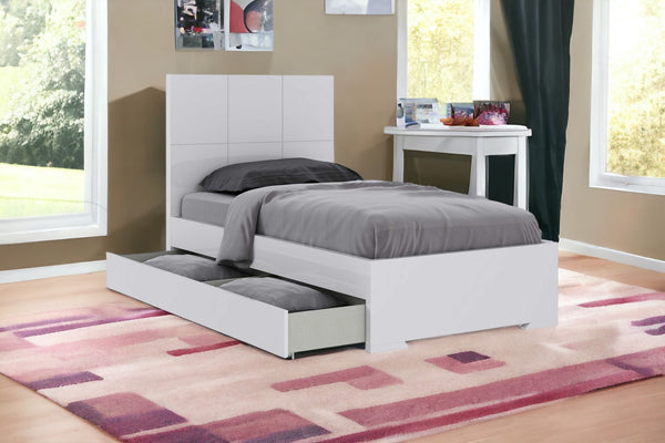 Homeroots White Carved Geometric Wood Twin Bed Frame With Trundle  Stainless Steel 320695