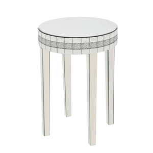 English Elm Artisanal Round Mirror Breakfast Table - Chic Space-Saving Bistro Table With Tempered Glass Top & Diamond Cut Pedestal N842P304322K
