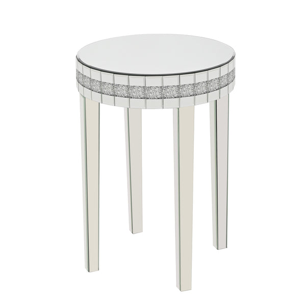 English Elm Artisanal Round Mirror Breakfast Table - Chic Space-Saving Bistro Table With Tempered Glass Top & Diamond Cut Pedestal N842P304322K