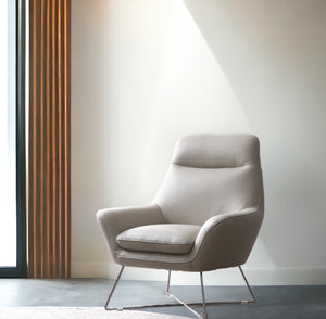 Homeroots 33" Light Gray And Silver Faux Leather Tufted Arm Chair   320703