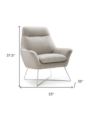 Homeroots 33" Light Gray And Silver Faux Leather Tufted Arm Chair   320703