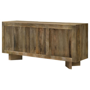 English Elm Roman Mango Brown Chevron 3-Door Server with Ornate Bracket Feet, Adjustable Shelves & Rustic Charm B062P358298