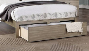 English Elm Rustic California King Panel Bed with Footboard Drawer and Antique Silver Hardware B011S02097