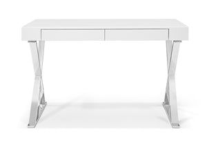Homeroots 47" White And Silver Writing Desk With Two Drawers  Stainless Steel 320752