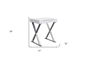 Homeroots 27" White And Silver Writing Desk  Stainless Steel 320753