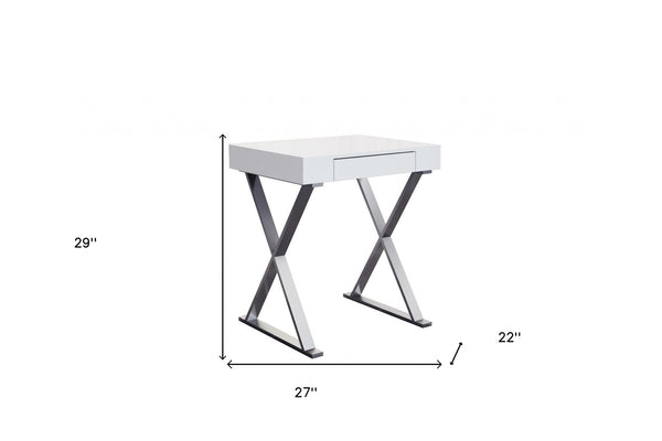 Homeroots 27" White And Silver Writing Desk  Stainless Steel 320753