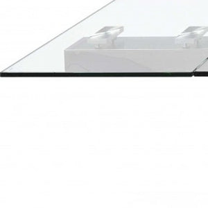 Homeroots 63" Clear And Silver Glass And Stainless Steel Self-storing Leaf Dining Table  Glass 320769
