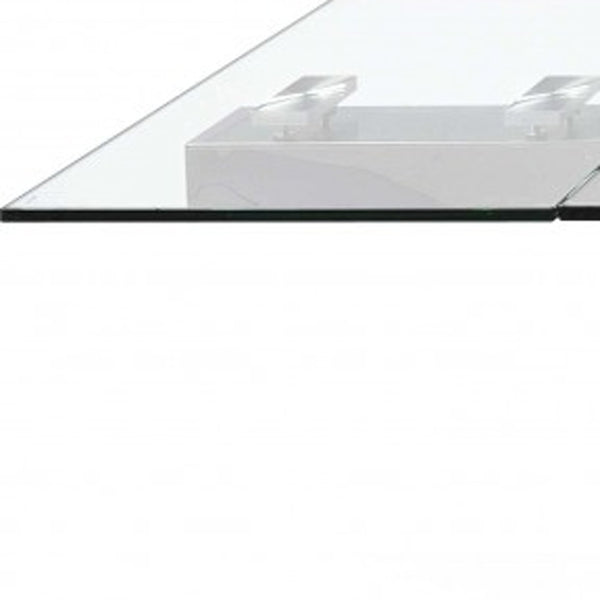 Homeroots 63" Clear And Silver Glass And Stainless Steel Self-storing Leaf Dining Table  Glass 320769