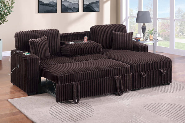 English Elm Modern Corduroy Sleeper Sectional with Storage Chaise Drop Down Table and Usb Port B011S02173