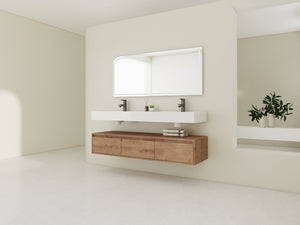 English Elm 60 Inch Wall-Mounted Modern Bathroom Vanity With Dual Resin Sinks, Soft Close Drawers & Chic Design W999S00356