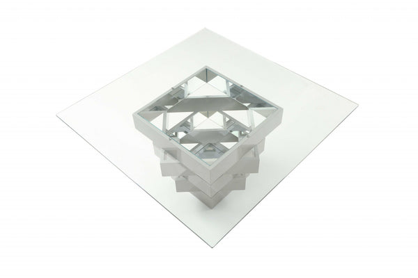 Homeroots 59" Clear And Gray Square Glass And Solid Wood Pedestal Base Dining Table   320783