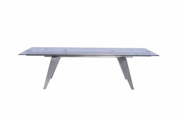 Homeroots 79" Clear And Silver Glass And Stainless Steel Self-storing Leaf Dining Table  Glass 320786