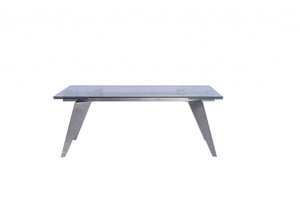 Homeroots 79" Clear And Silver Glass And Stainless Steel Self-storing Leaf Dining Table  Glass 320786