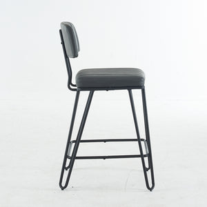 English Elm Industrial Bar Stools Set of 2 — Counter Height PU Leather Seats, Sturdy Metal Frame, Ergonomic Backrest and Footrest for Kitchen Island and Home Bar Grey W1901P264278