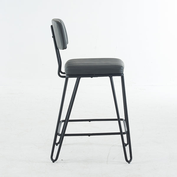 English Elm Industrial Bar Stools Set of 2 — Counter Height PU Leather Seats, Sturdy Metal Frame, Ergonomic Backrest and Footrest for Kitchen Island and Home Bar Grey W1901P264278