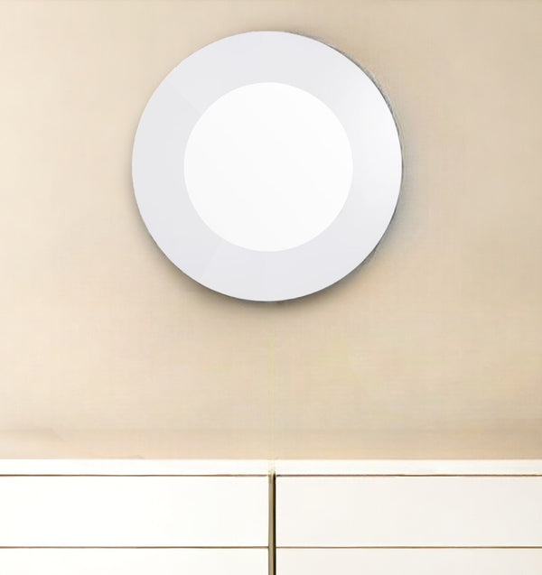 HomeRoots 40" Round White Wood Framed Accent Mirror - Modern Decor for Living Rooms & Bedrooms, 40" H x 40" W 320814