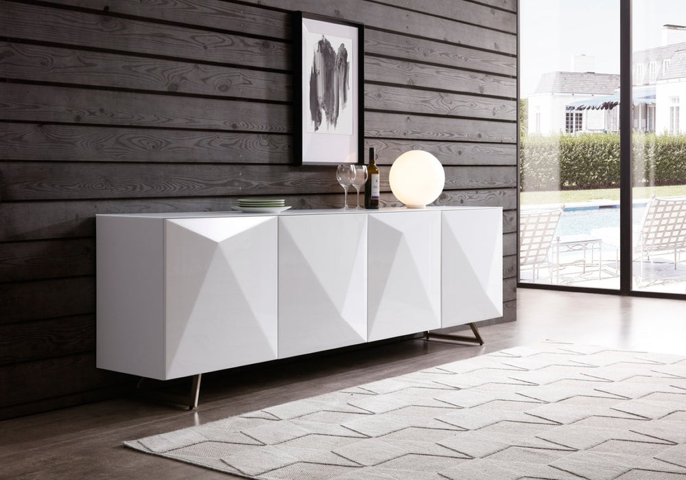 HomeRoots 94" White Glass Console Table - Modern Buffet, Multi-Function Sideboard with Elegant Storage & Style 320844