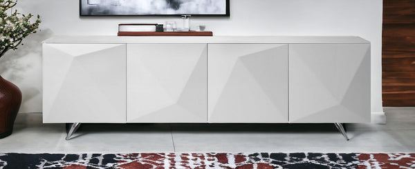 Homeroots 94" White Glass Solid Console Table   320844