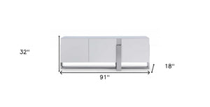 HomeRoots 91" White Glass Frame Console Table - Sleek Minimalist Design for Modern Entryway and Living Spaces 320857