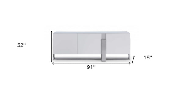 HomeRoots 91" White Glass Frame Console Table - Sleek Minimalist Design for Modern Entryway and Living Spaces 320857