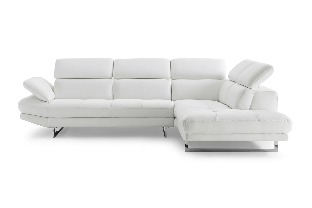 Homeroots 111" White Top Grain Leather Sofa Chaise With Silver Legs   320885