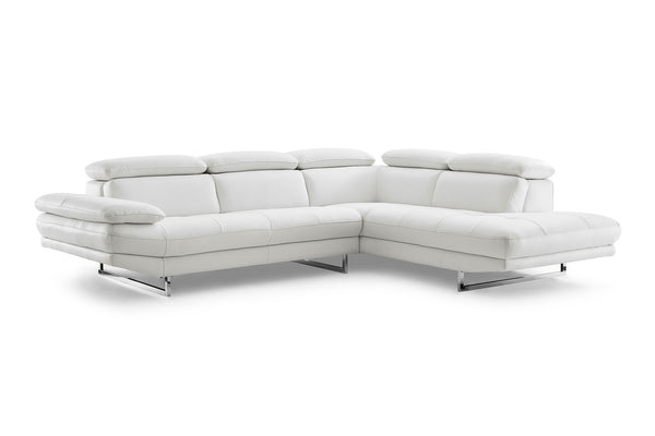 Homeroots 111" White Top Grain Leather Sofa Chaise With Silver Legs   320885