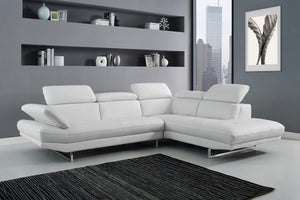 Homeroots 111" White Top Grain Leather Sofa Chaise With Silver Legs   320885