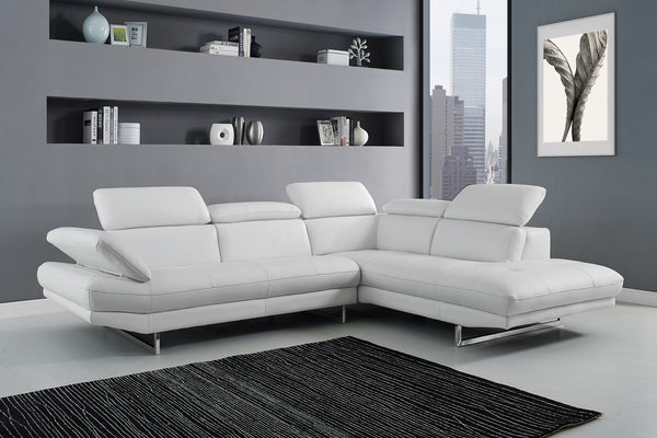 Homeroots 111" White Top Grain Leather Sofa Chaise With Silver Legs   320885