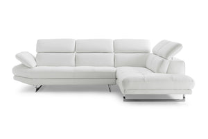Homeroots 111" White Top Grain Leather Sofa Chaise With Silver Legs   320885