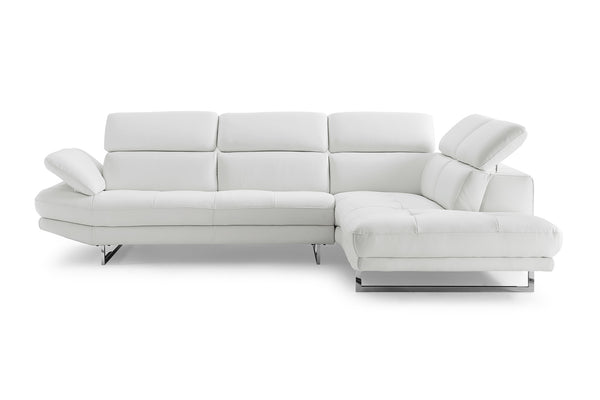 Homeroots 111" White Top Grain Leather Sofa Chaise With Silver Legs   320885