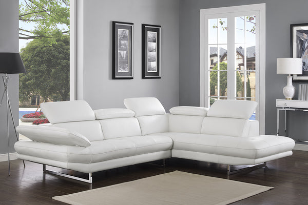 Homeroots 111" White Top Grain Leather Sofa Chaise With Silver Legs   320885