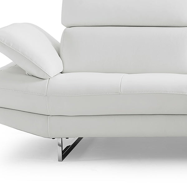 Homeroots 111" White Top Grain Leather Sofa Chaise With Silver Legs   320885