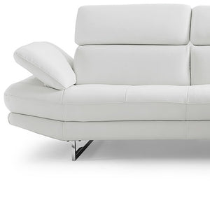 Homeroots 111" White Top Grain Leather Sofa Chaise With Silver Legs   320885