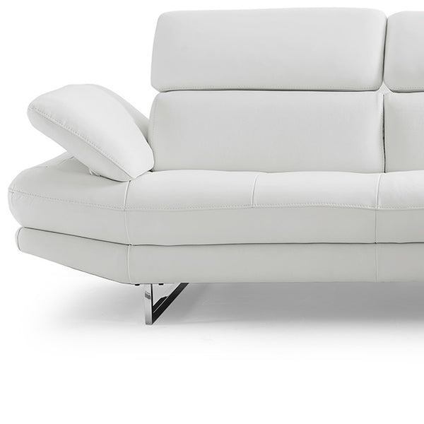 Homeroots 111" White Top Grain Leather Sofa Chaise With Silver Legs   320885