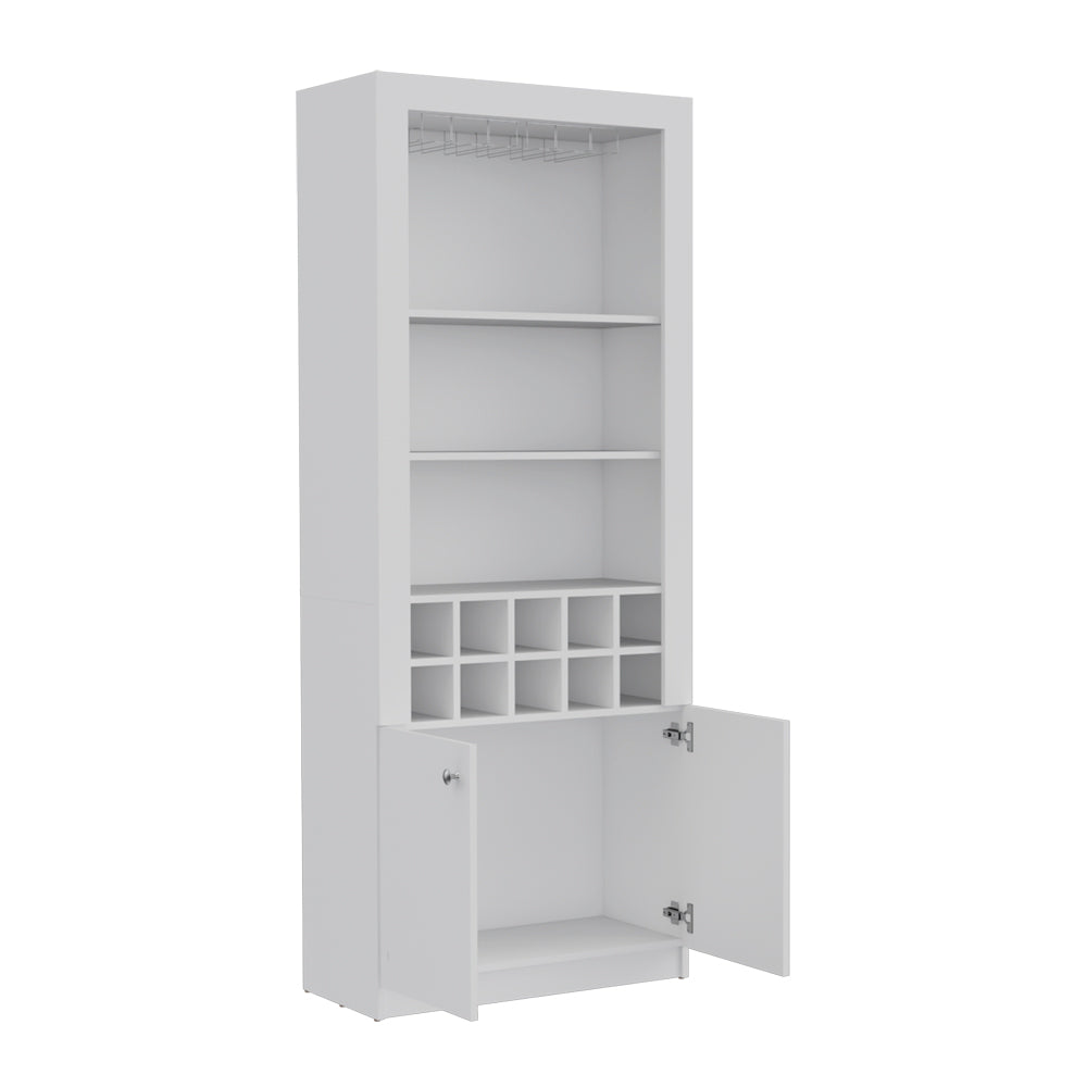 English Elm Bar Cabinet Nixon White – Modern Engineered Wood Bar with 10 Bottle Slots, Glass Rack & Spacious Storage B092P191171