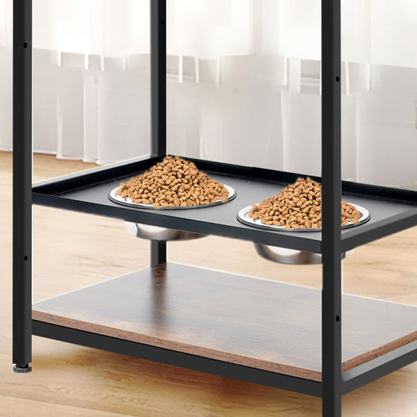 English Elm dog Feeding Station with 3 Adjustable Heights, Stainless Bowls, Spacious Storage Shelves & Drawer – Black Vintage W1687138476