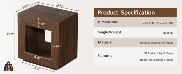 English Elm Rustic Wood End Table With Led Lighting & Integrated Power Hub - Stylish 2-Tier Storage Solution W1550P330032-GIGA