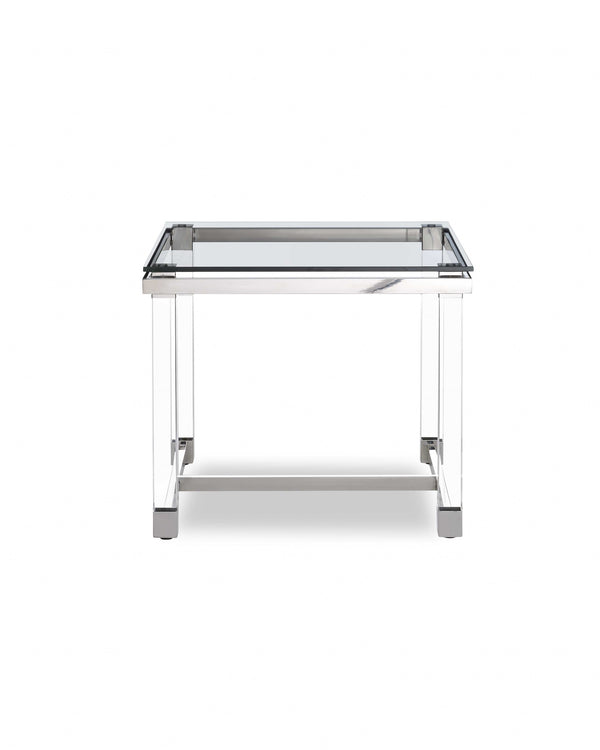 Homeroots 20" Silver And Clear Glass Square End Table   320905
