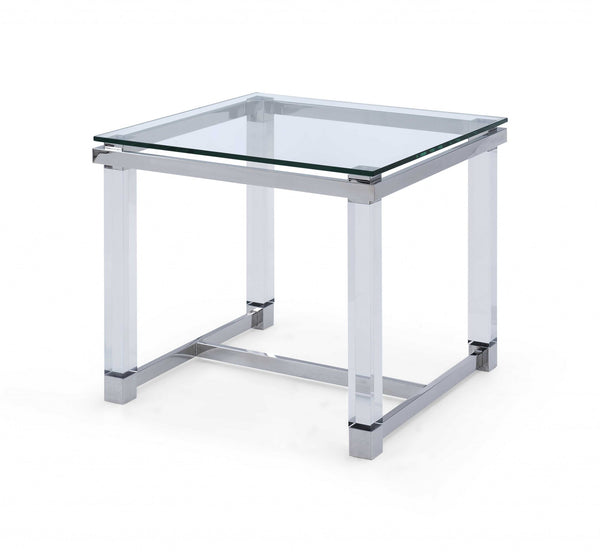 Homeroots 20" Silver And Clear Glass Square End Table   320905