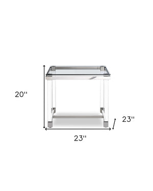 Homeroots 20" Silver And Clear Glass Square End Table   320905